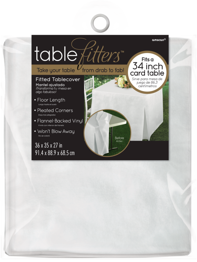White FlannelBacked Vinyl Fitted Table Cover Party City