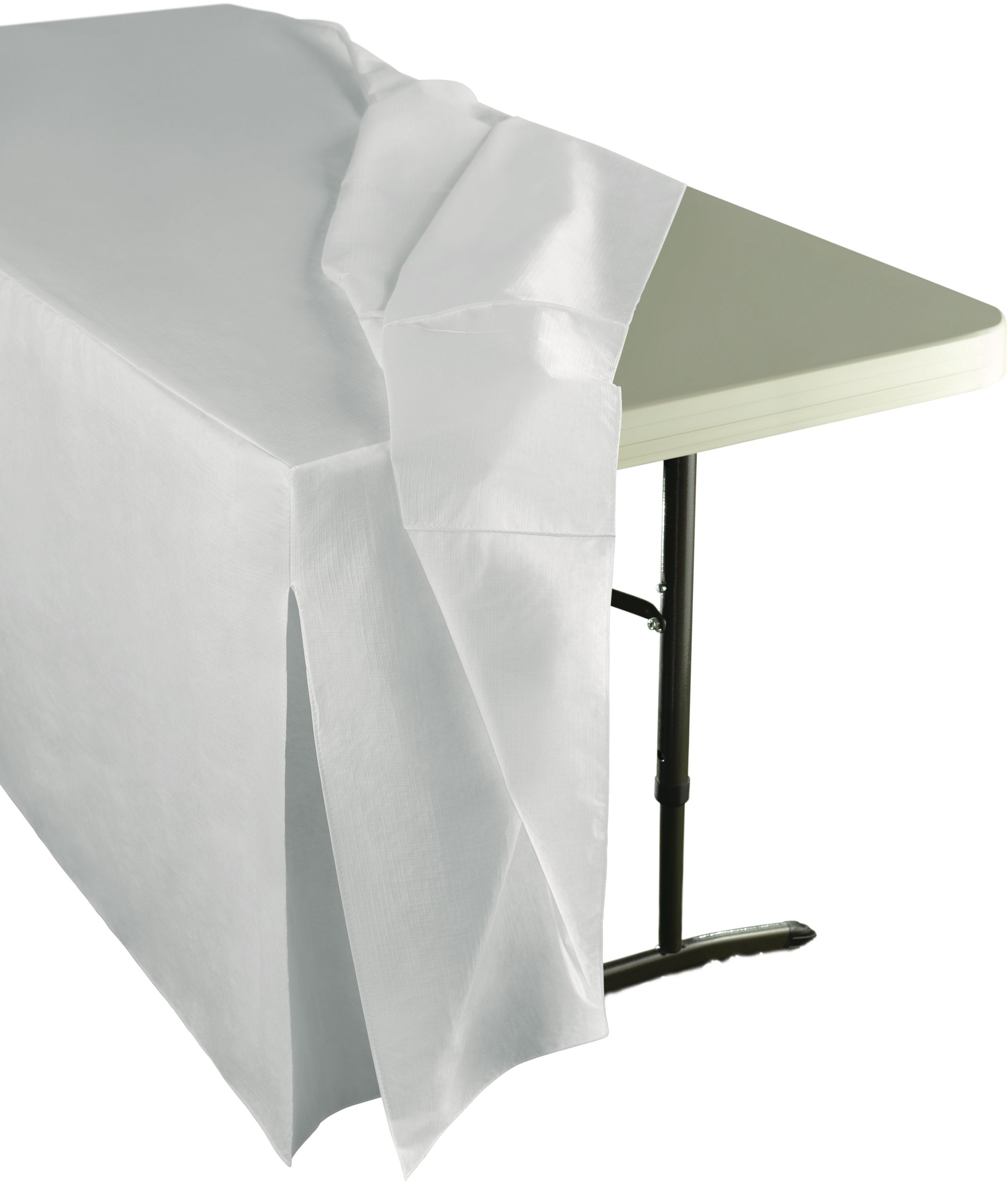 White Flannel-Backed Vinyl Fitted Table Cover Front_Angled_Left
