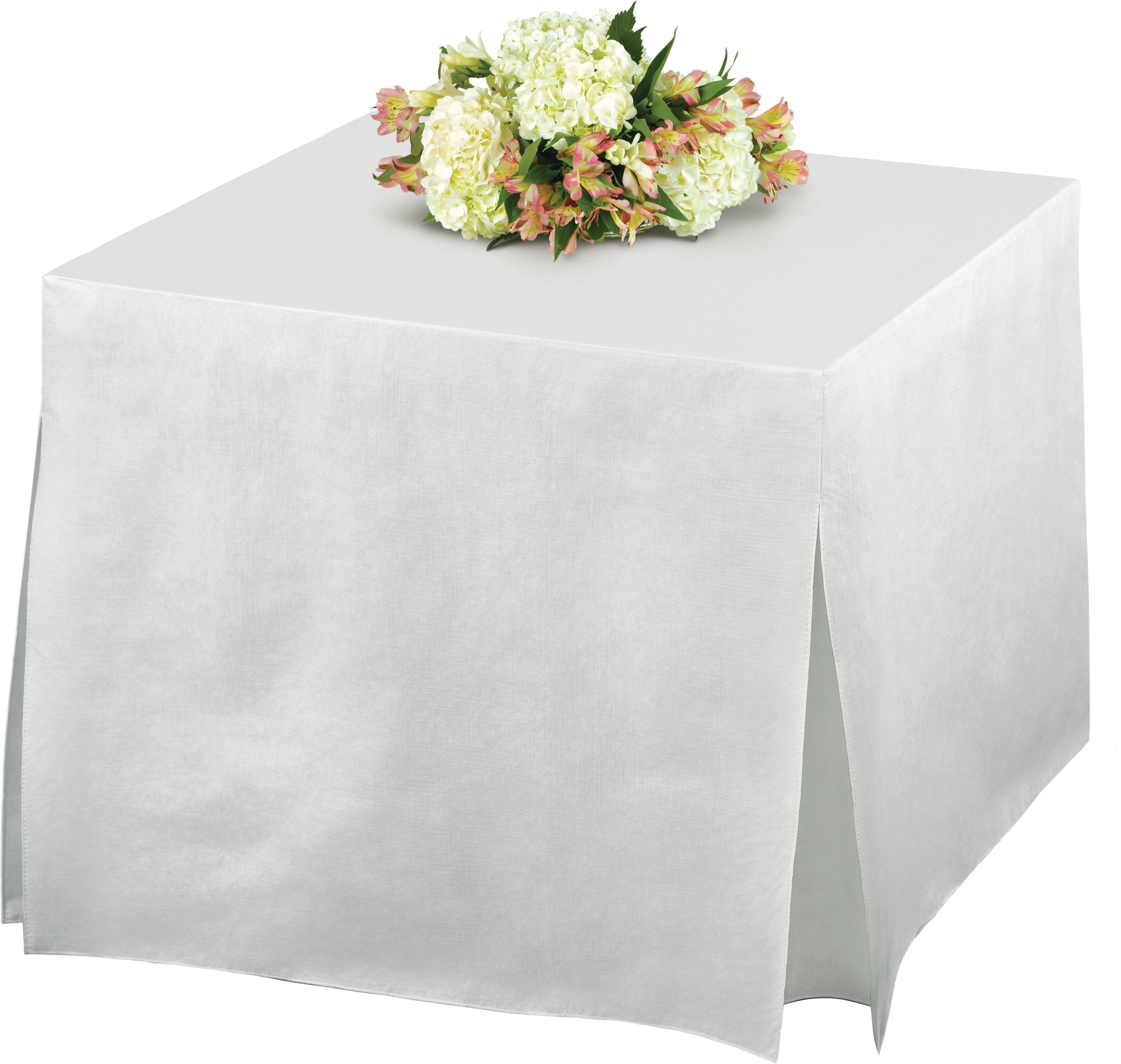 White Flannel-Backed Vinyl Fitted Table Cover Front_Angled_Left