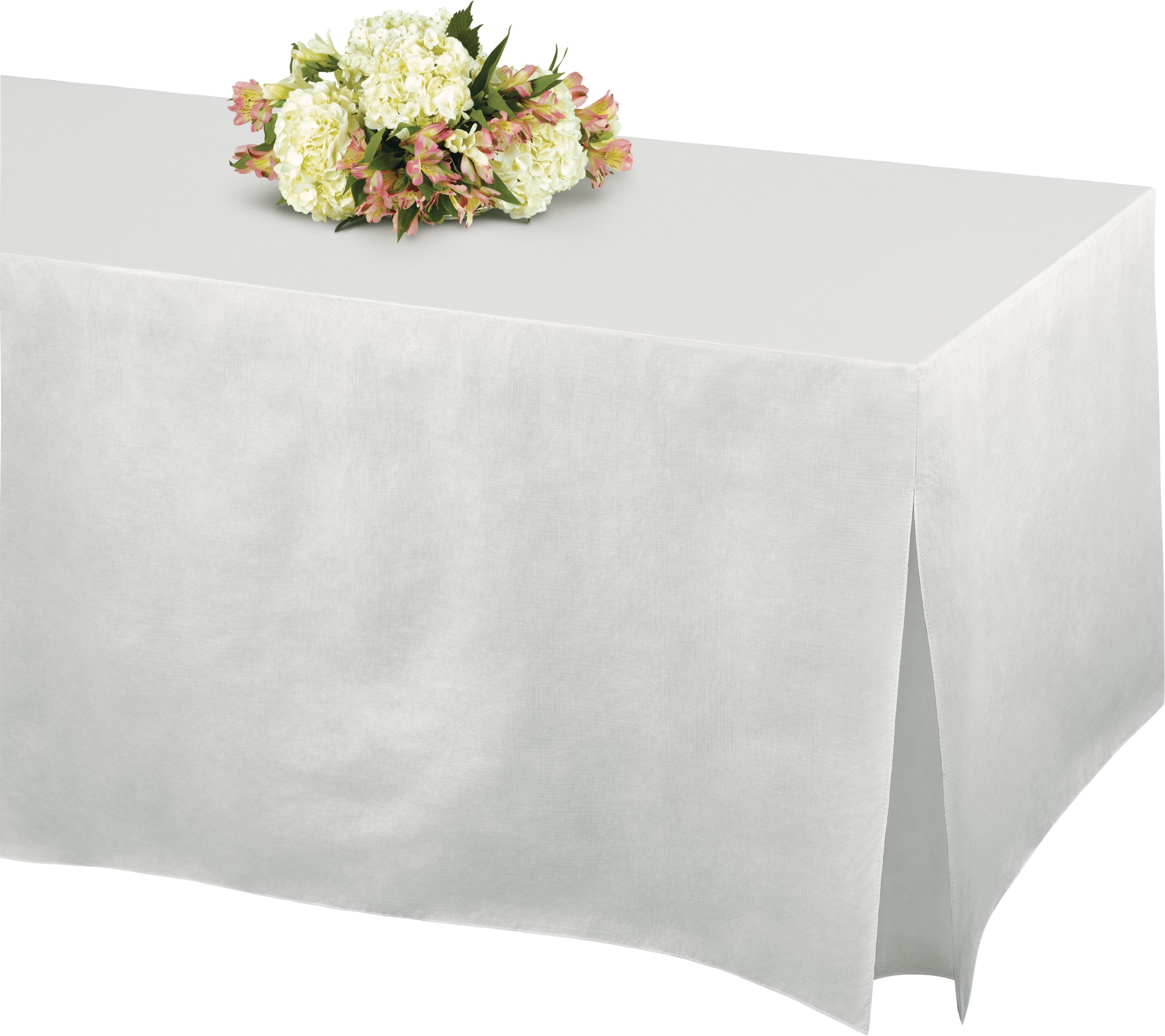 White Flannel-Backed Vinyl Fitted Table Cover Front_Angled_Left
