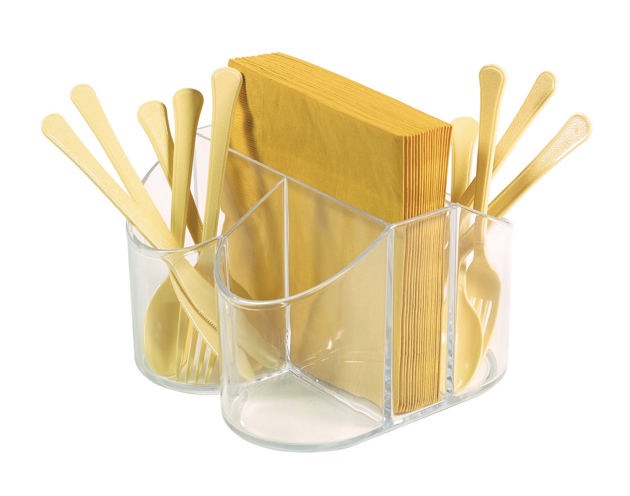 Range-couverts et serviettes en plastique, anniversaires, fêtes prénatales, plus, transparent Front_Angled_Left