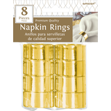 Round Plastic Reusable Napkin Ring Holders, Gold Metallic, 1.5-in, 8-pk, for Christmas/New Year's Eve/Birthday/Engagement/Wedding Front_Flat