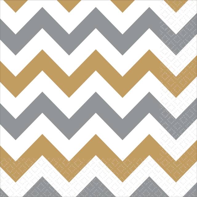 Chevron Napkins, Gold/Silver, 16-pk Front_Flat
