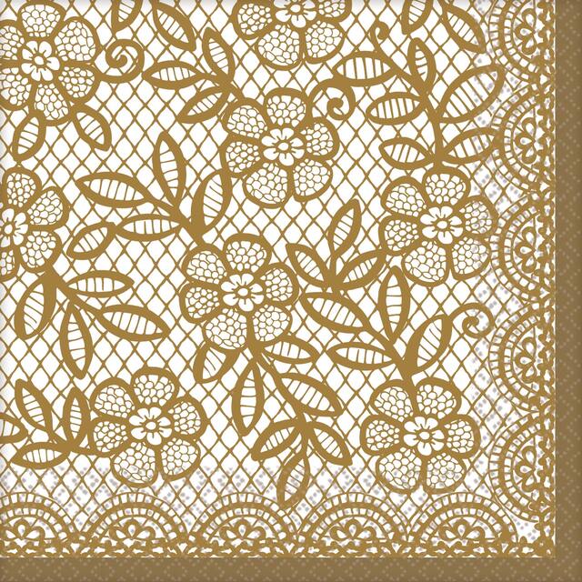 Delicate Gold Lace Beverage Napkins, 16-pk Front_Flat