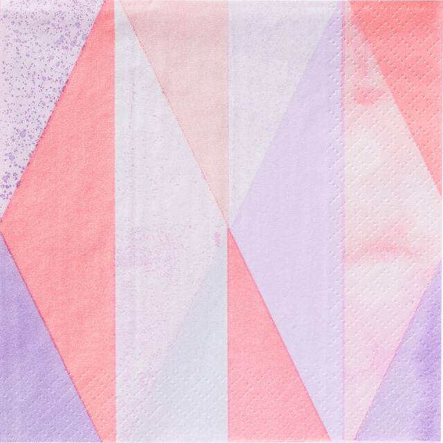 Serviettes à boissons géométriques roses, paq. 16 Front_Flat