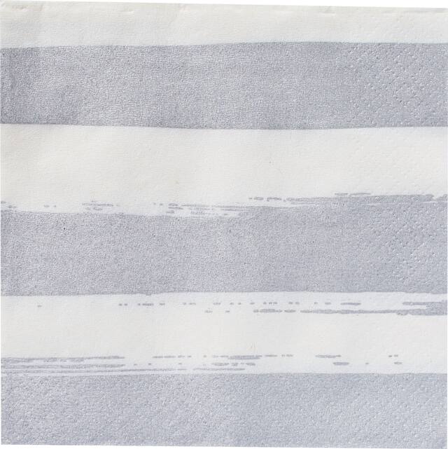 Serviettes à boissons à rayures argentées, paq. 16 Overhead_Flat