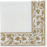 Premium White with Gold Scroll Beverage Napkins, 24-pk Front_Flat