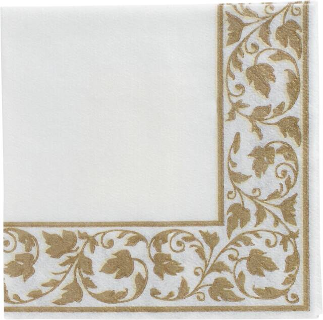 Serviettes à boissons de première qualité avec volutes dorées, blanc, paq. 24 Front_Flat