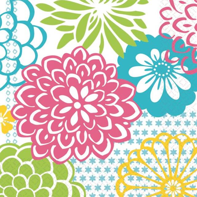 Serviettes de table à motif floral kiwi et feux d'artifice Front_Flat