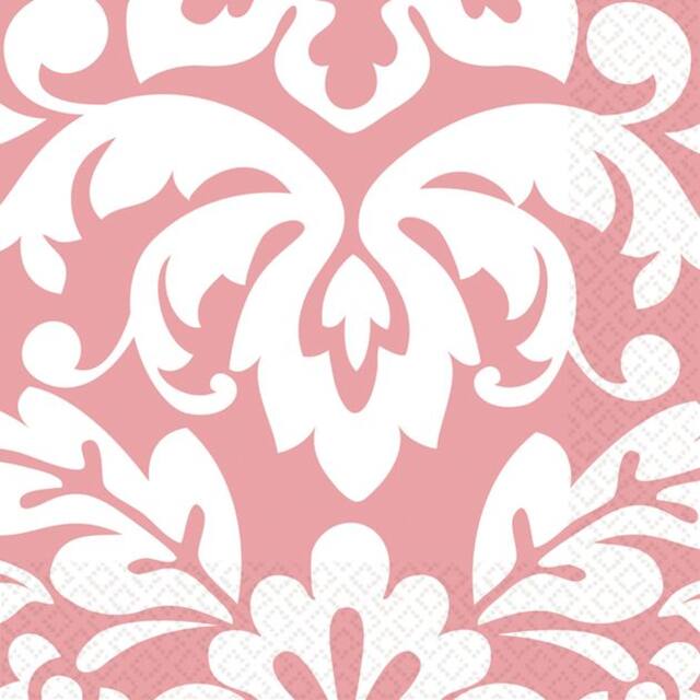 Serviettes à boissons en damas rose, paq. 16 Front_Flat