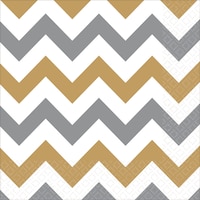 Chevron Napkins, Silver/Gold, 16-pk Front_Flat