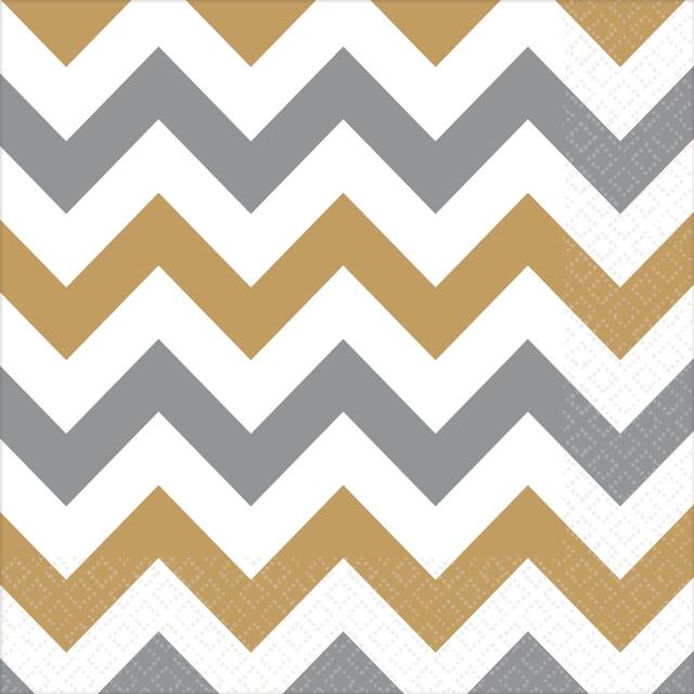 Chevron Napkins, Silver/Gold, 16-pk Front_Flat