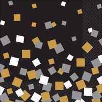 Black, Gold & Silver Squares Lunch Napkins, 16-pk Front_Flat