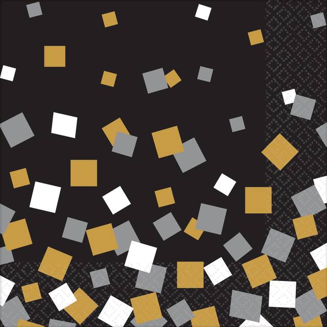 Black, Gold & Silver Squares Lunch Napkins, 16-pk Front_Flat