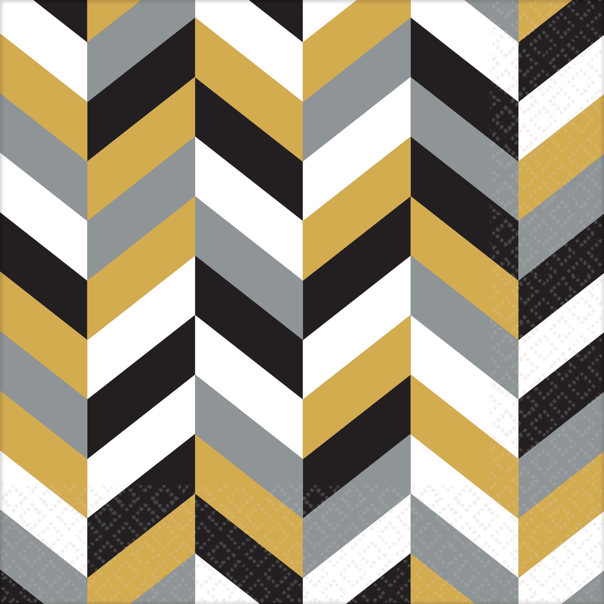 Herringbone Lunch Napkins, Black/ Gold/ Silver, 16-pk Front_Flat