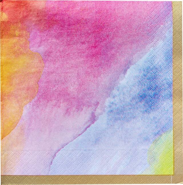 Watercolour Rainbow Lunch Napkins, 16-pk Overhead_Flat