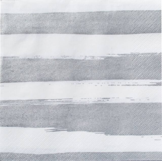 Serviettes de table à rayures argentées, paq. 16 Overhead_Flat