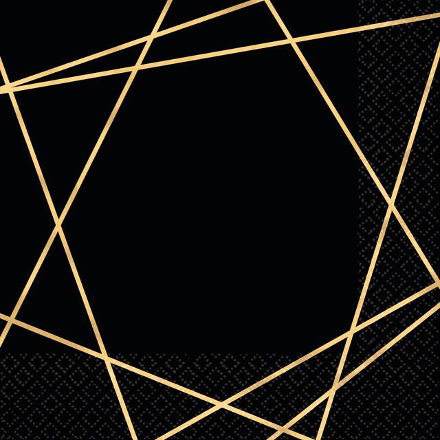 Serviettes de table haut de gamme à ligne métallique dorée et noire, paq. 16 Front_Flat