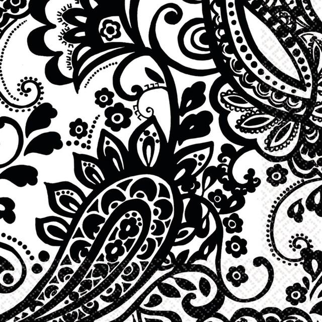 Elegant Paisley Lunch Napkins, White Front_Flat