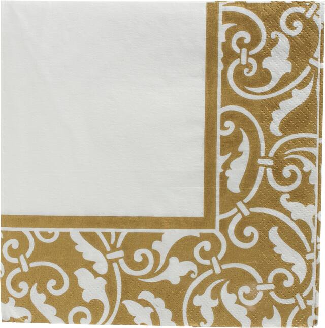 Serviettes de table à volutes dorées, paq. 16 Front_Flat
