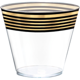 Verres en plastique rayé de qualité supérieure, noir/or métallique, paq. 24, plein solde Front_Elevated