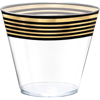 Verres en plastique rayé de qualité supérieure, noir/or métallique, paq. 24, plein solde Front_Elevated