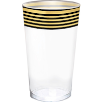 Stripe Premium Plastic Cups, Black/Metallic Gold, 16-pk Front_Elevated