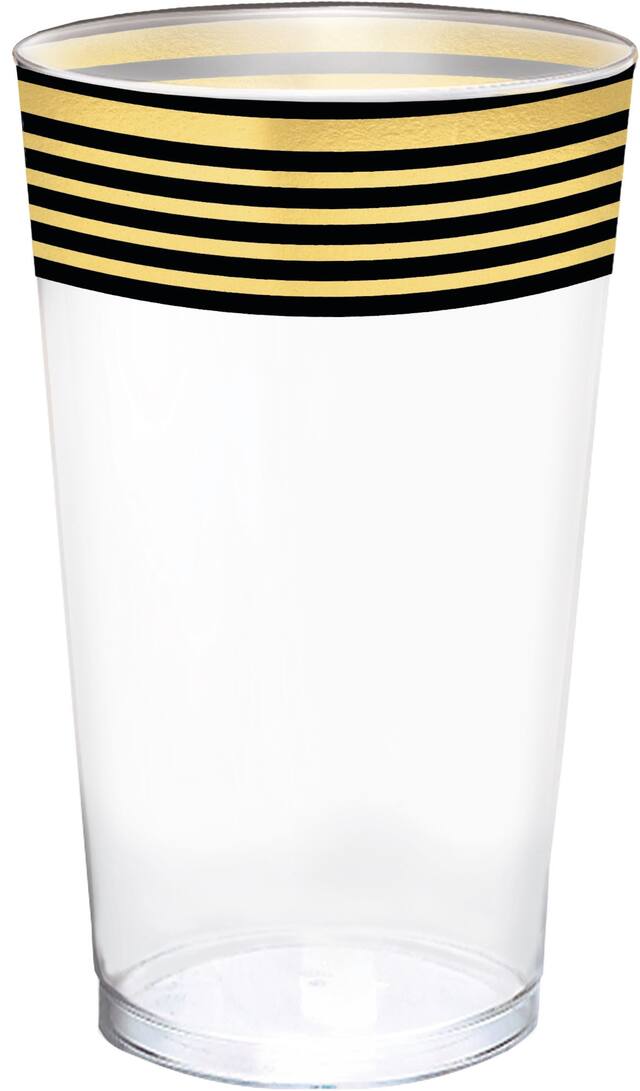 Verres en plastique rayé qualité supérieure, noir/or métallique, paq. 16 Front_Elevated