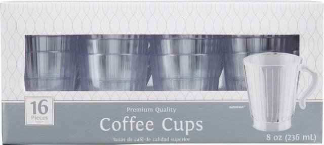 Clear Premium Plastic Coffee Mugs, 16-pk Front_Flat