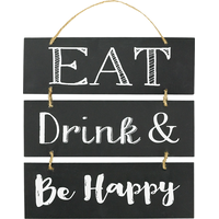 Panneau empilable «&nbsp;Eat Drink Be Happy&nbsp;» en bois pour fêtes d'anniversaire, fête, anniversaire, noir Front_Flat
