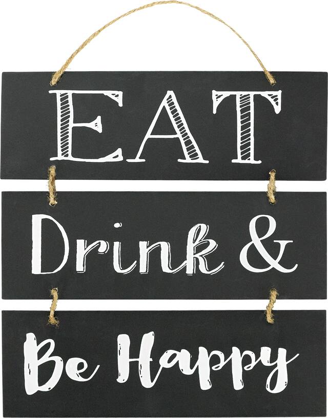 Panneau empilable «&nbsp;Eat Drink Be Happy&nbsp;» en bois pour fêtes d'anniversaire, fête, anniversaire, noir Front_Flat