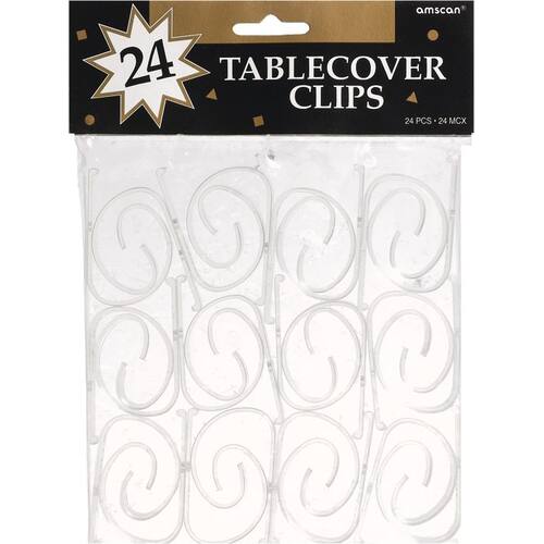 Plastic Table Cover Clips, Clear, 1.25-in, 24-pk, for Christmas/Thanksgiving/New Year's Eve/Birthday Party