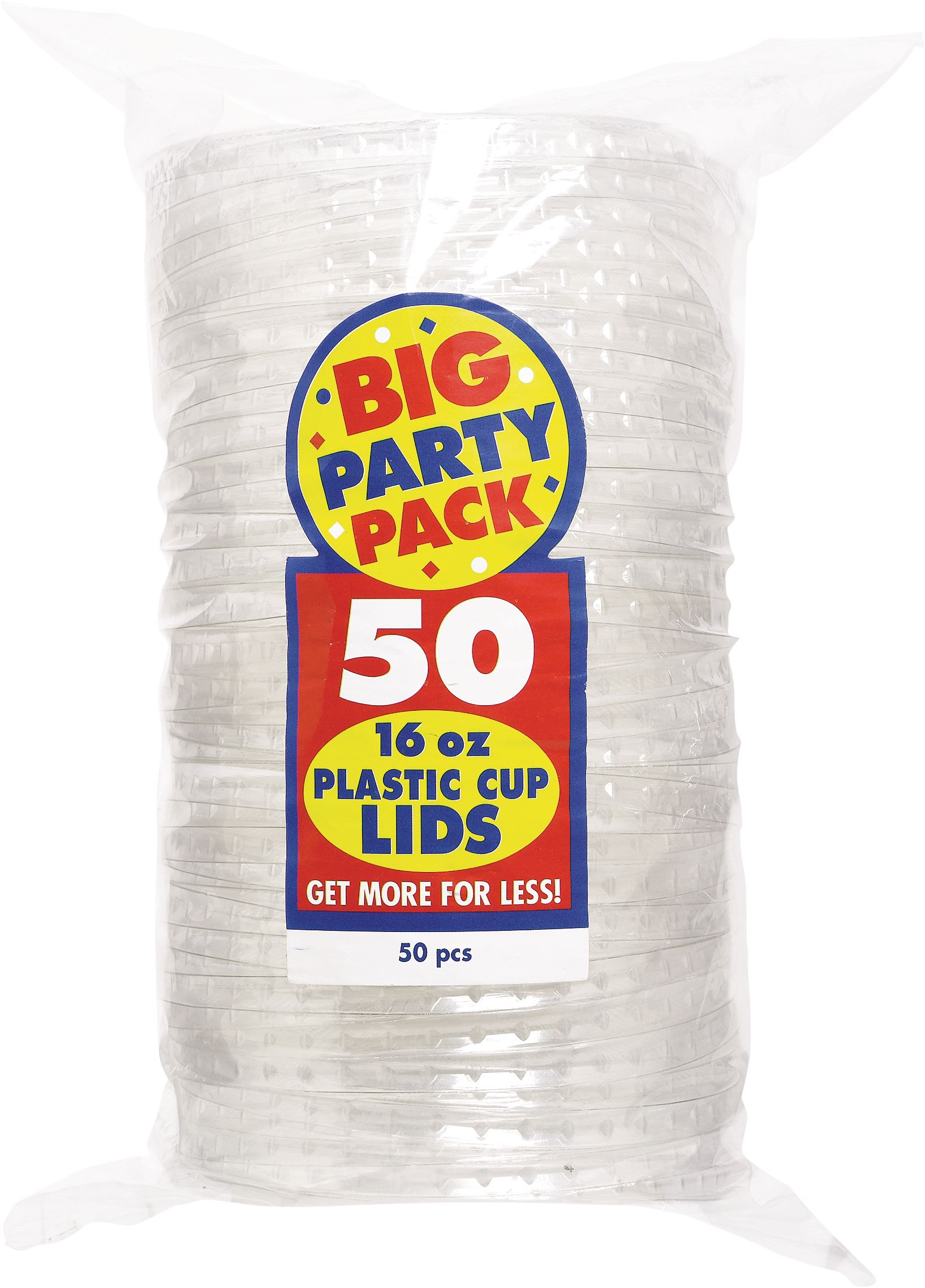 Plastic Cup Lids, Assorted Colours, 18-oz, 50-pk, for New Year's Eve/Graduation/Christmas/Birthday Party Front_Flat