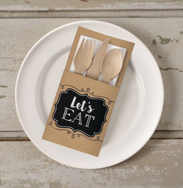 Let's Eat Kraft Paper Cutlery Holders, 16-pk Overhead_Flat