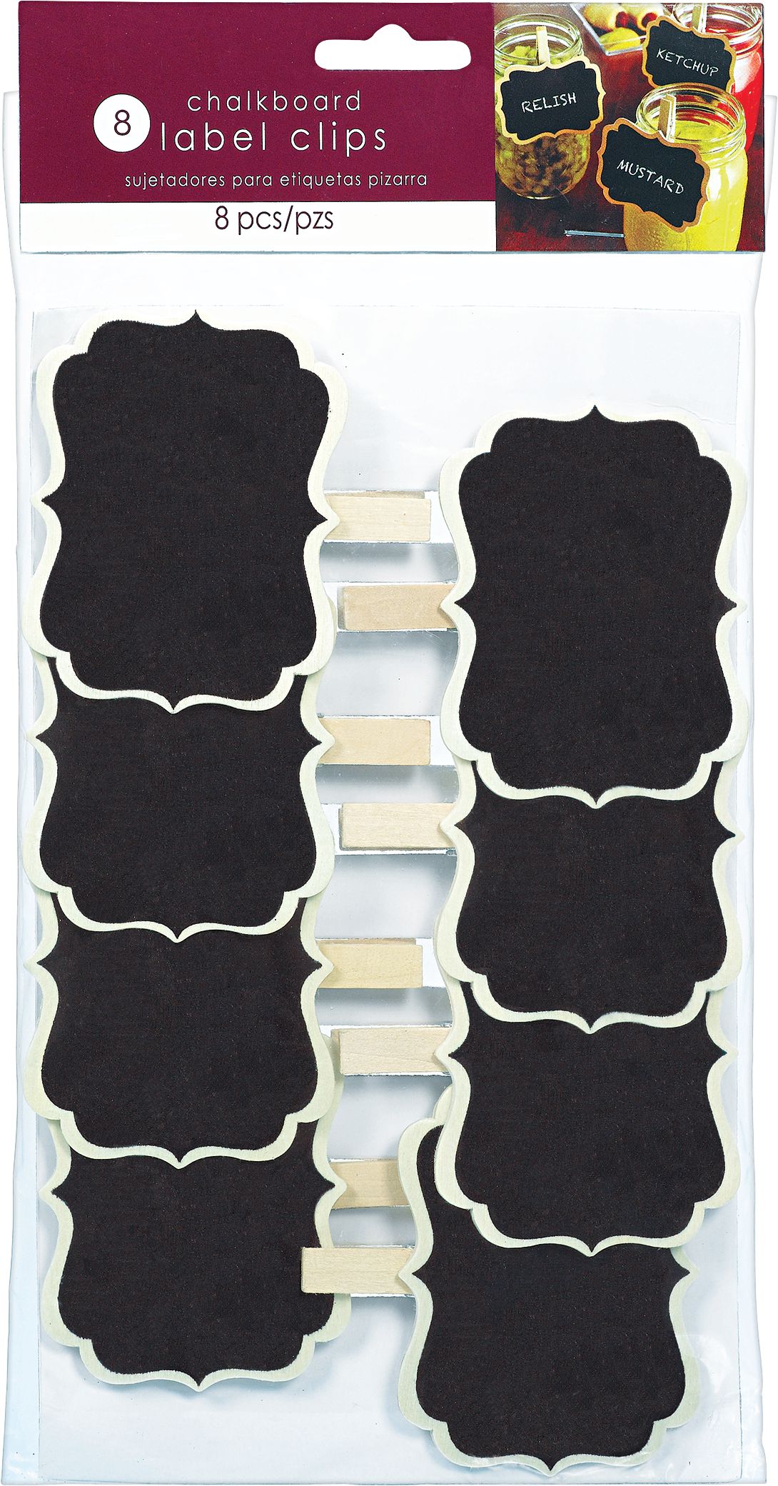 Pinces à linge-étiquettes parchemin tableau noir, paq. de 8 Front_Flat