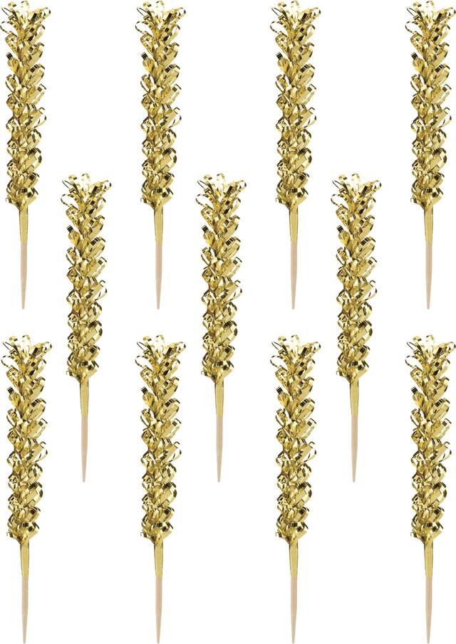 Cure-dents à cocktail avec fioritures métalliques dorées, paq. 50 Front_Flat