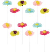 Décorations florales colorées à petits gâteaux sur cure-dents, paq. de 12 Front_Flat
