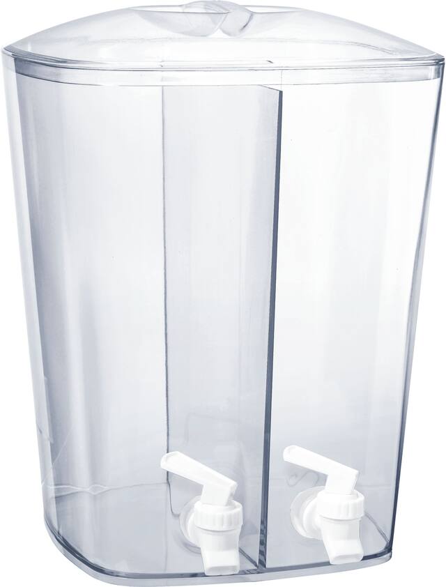 Plastic Reusable Divided Drink Dispenser, Clear, 3-gal, for Summer Party Front_Angled_Right