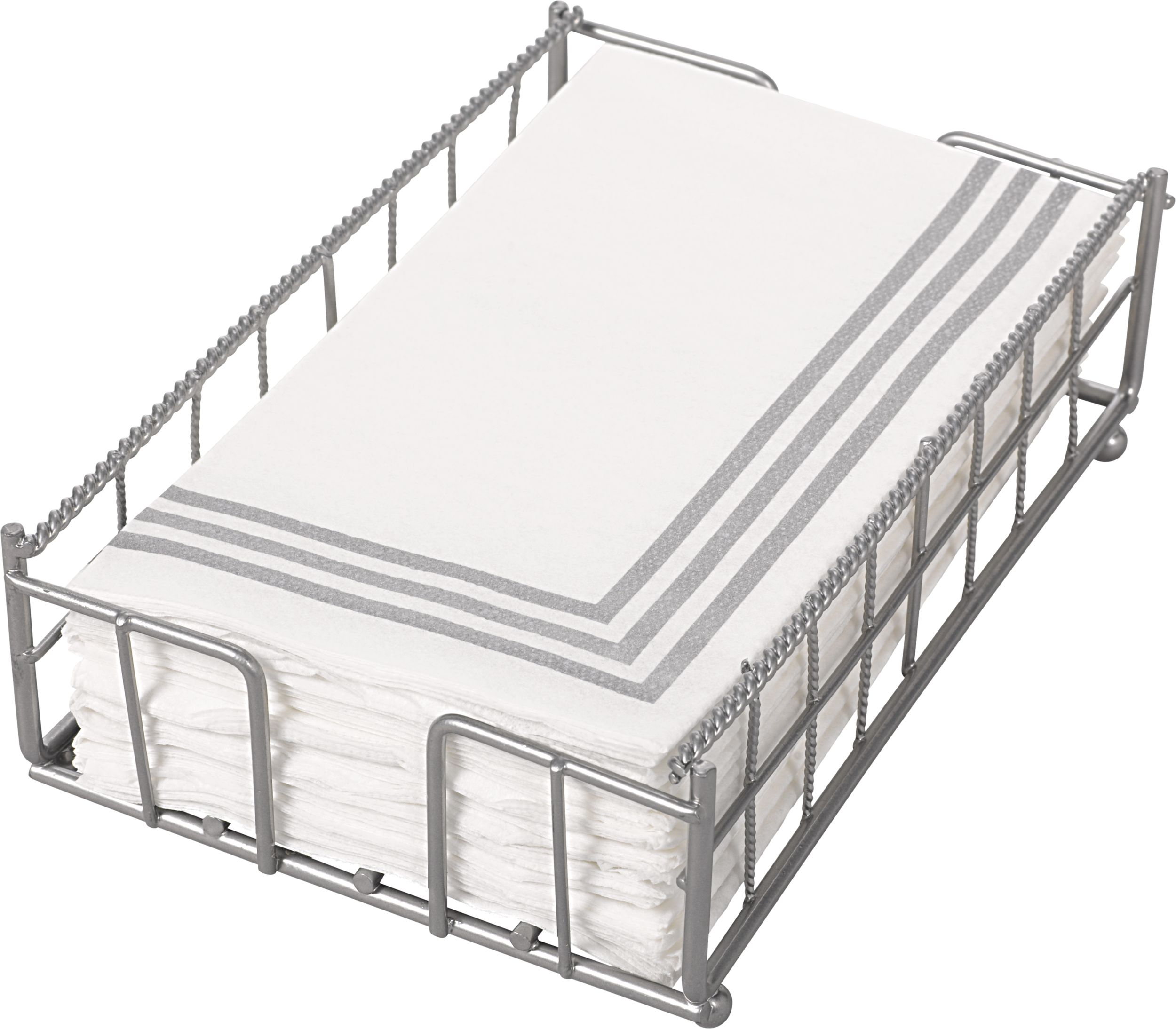 Plastic Guest Towel Caddy Holder, Silver, 8-in, for Wedding/Anniversary/Engagement/Birthday Party Front_Angled_Left