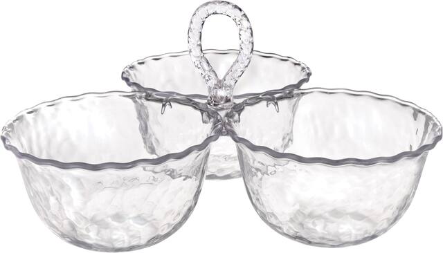 Premium 3-Part Hammered Plastic Serving Bowl for Birthday, Party, Anniversary, Clear Front_Elevated