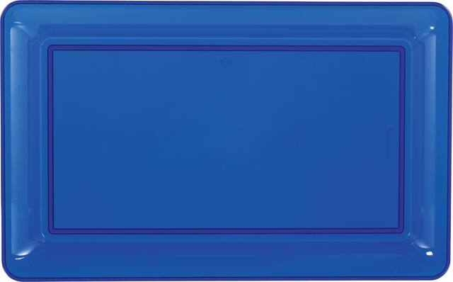 Plateau rectangulaire en plastique pour fêtes d'anniversaire, fête, anniversaire, bleu royal, 11 x 1 1/4 po Front_Flat