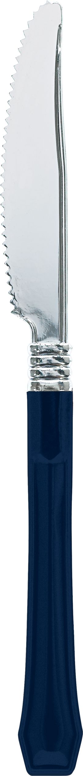 Classic Silver  True Navy Blue Premium Plastic Cutlery Set, 24-pc Overhead_Flat