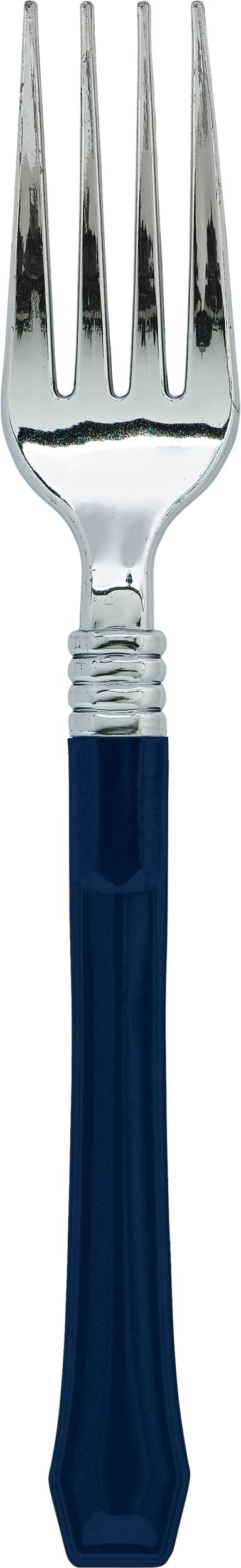 Classic Silver  True Navy Blue Premium Plastic Cutlery Set, 24-pc Overhead_Flat