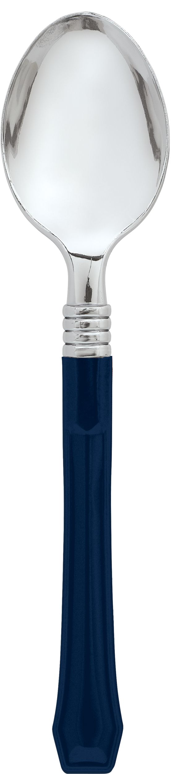 Classic Silver  True Navy Blue Premium Plastic Cutlery Set, 24-pc Overhead_Flat