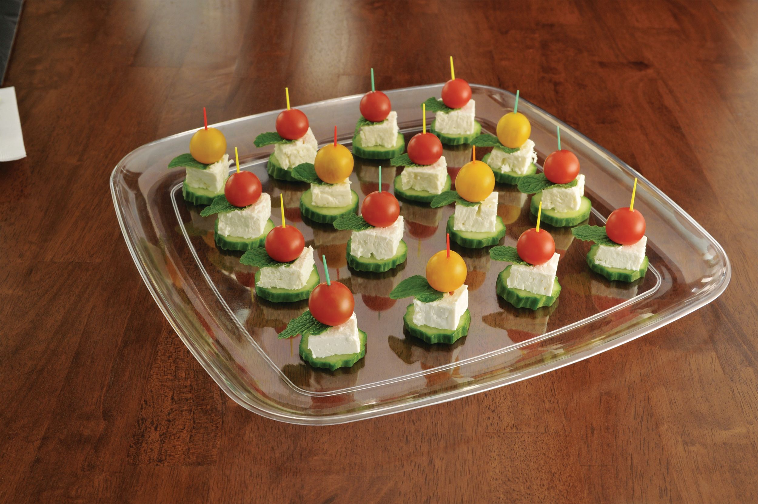 Plastic Square Platter, Birthdays, Showers, More, Clear, 14-in Overhead_Plunge