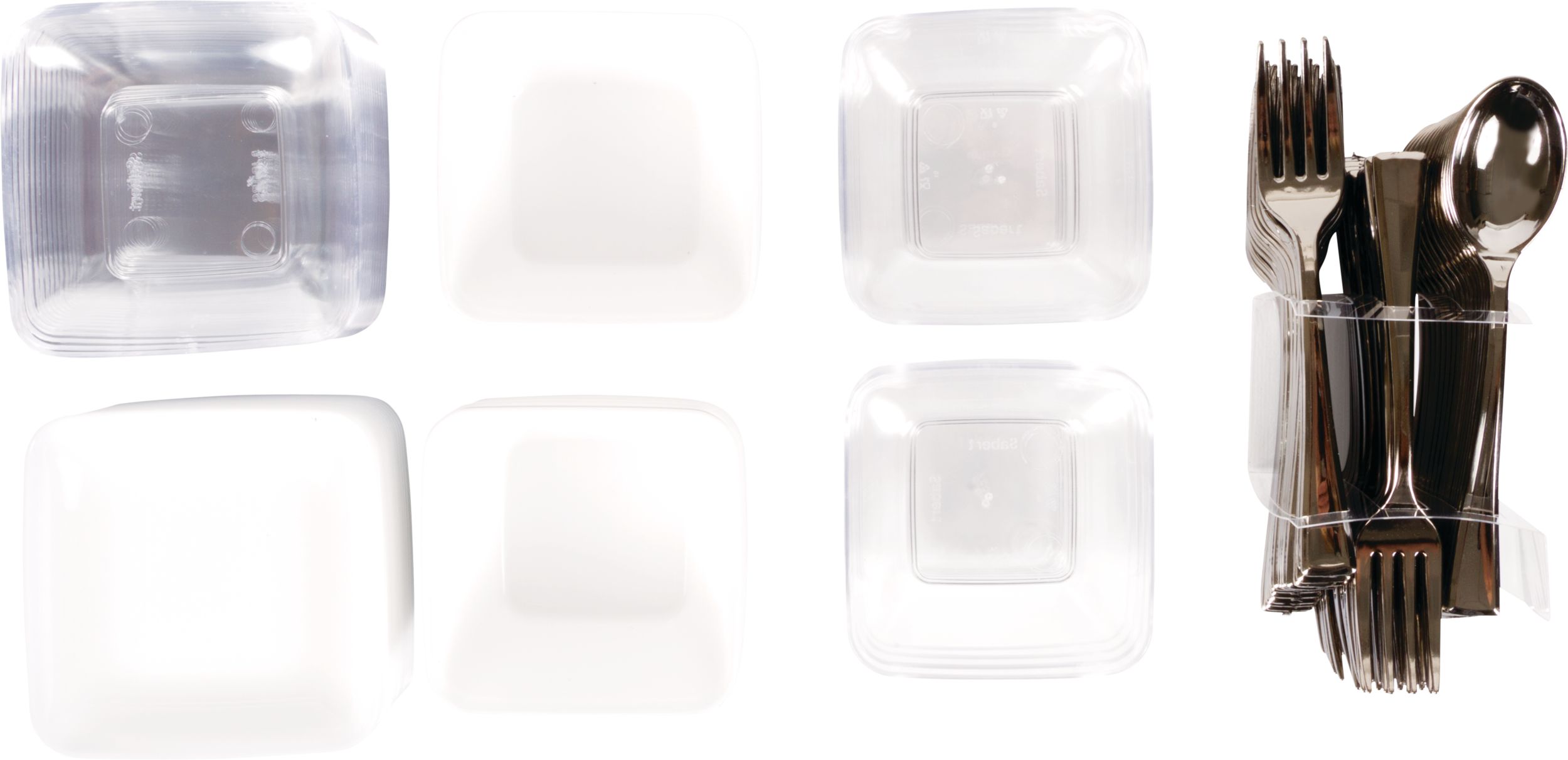 Mini Plastic Appetizer Set for Birthday, Party, Anniversary, Clear and White, 96-pk Overhead_Flat