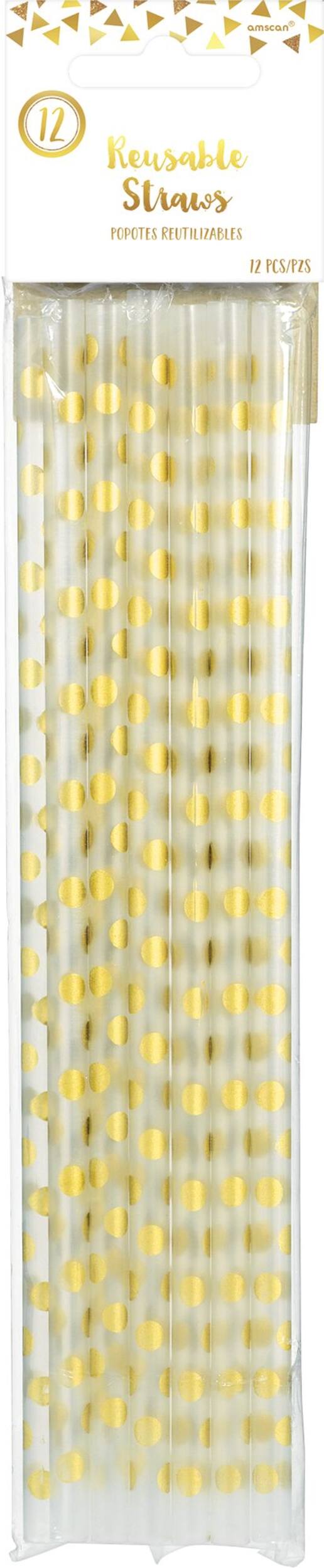 Metallic Gold Dots Reusable Straws, 12-pk Front_Flat