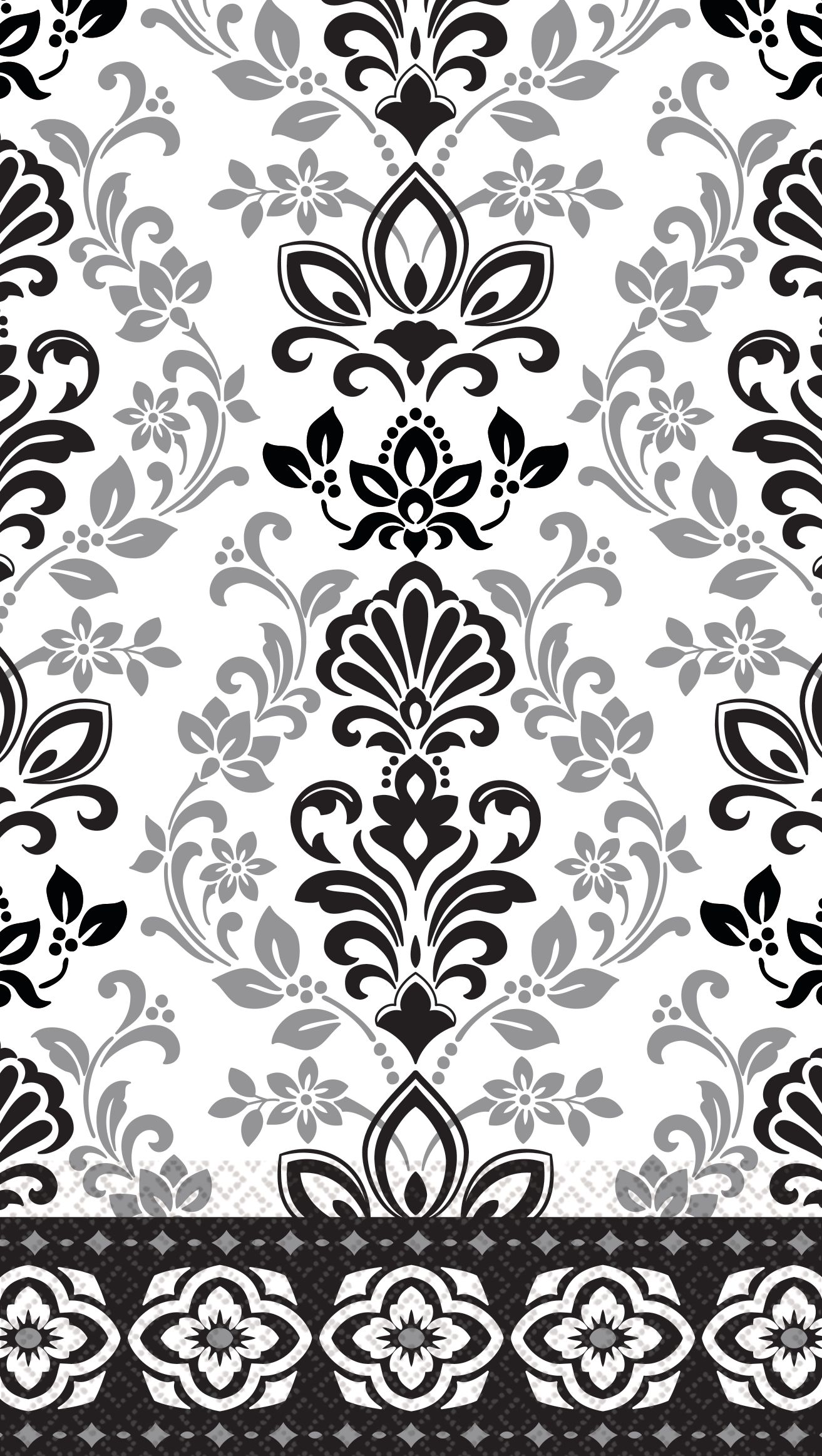 Eco-Friendly Black & Silver Ornate Damask Guest Towels, 16-pk Overhead_Flat