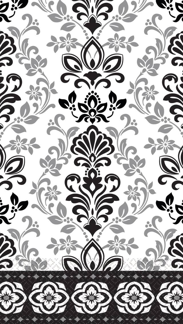 Eco-Friendly Black & Silver Ornate Damask Guest Towels, 16-pk Overhead_Flat