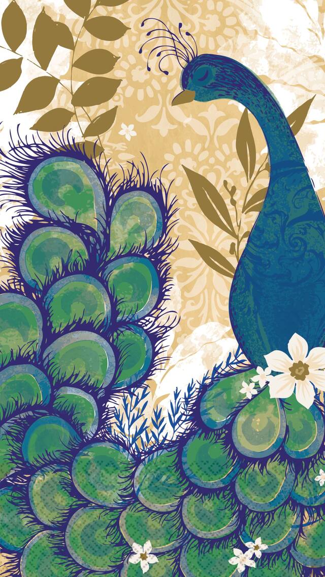 Essuie-mains d'invité avec motif de paon, paq. 16 Overhead_Flat